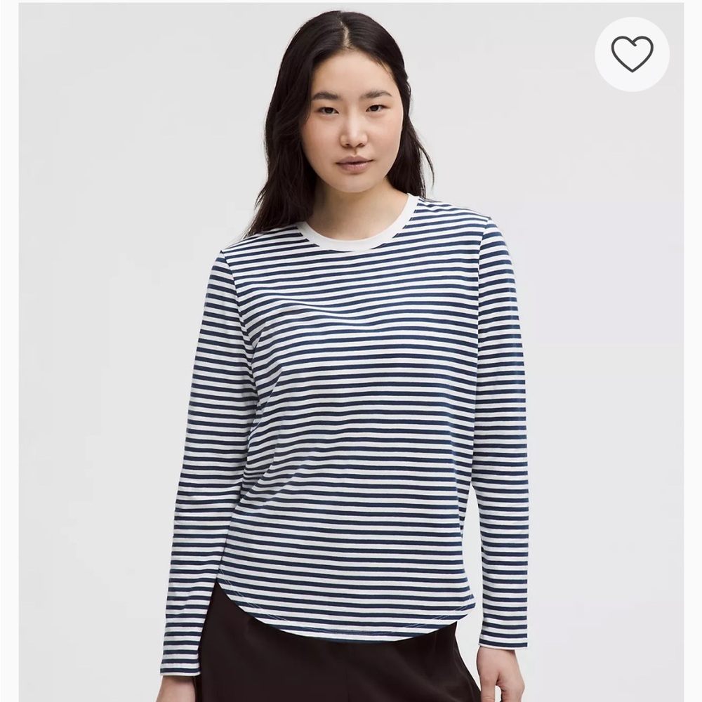 lululemon athletica Navy and White Striped Long Sleeve Top